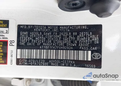 2015 Toyota Camry Xse from USA, damaged, VIN 4T1BF1FK7FU492934